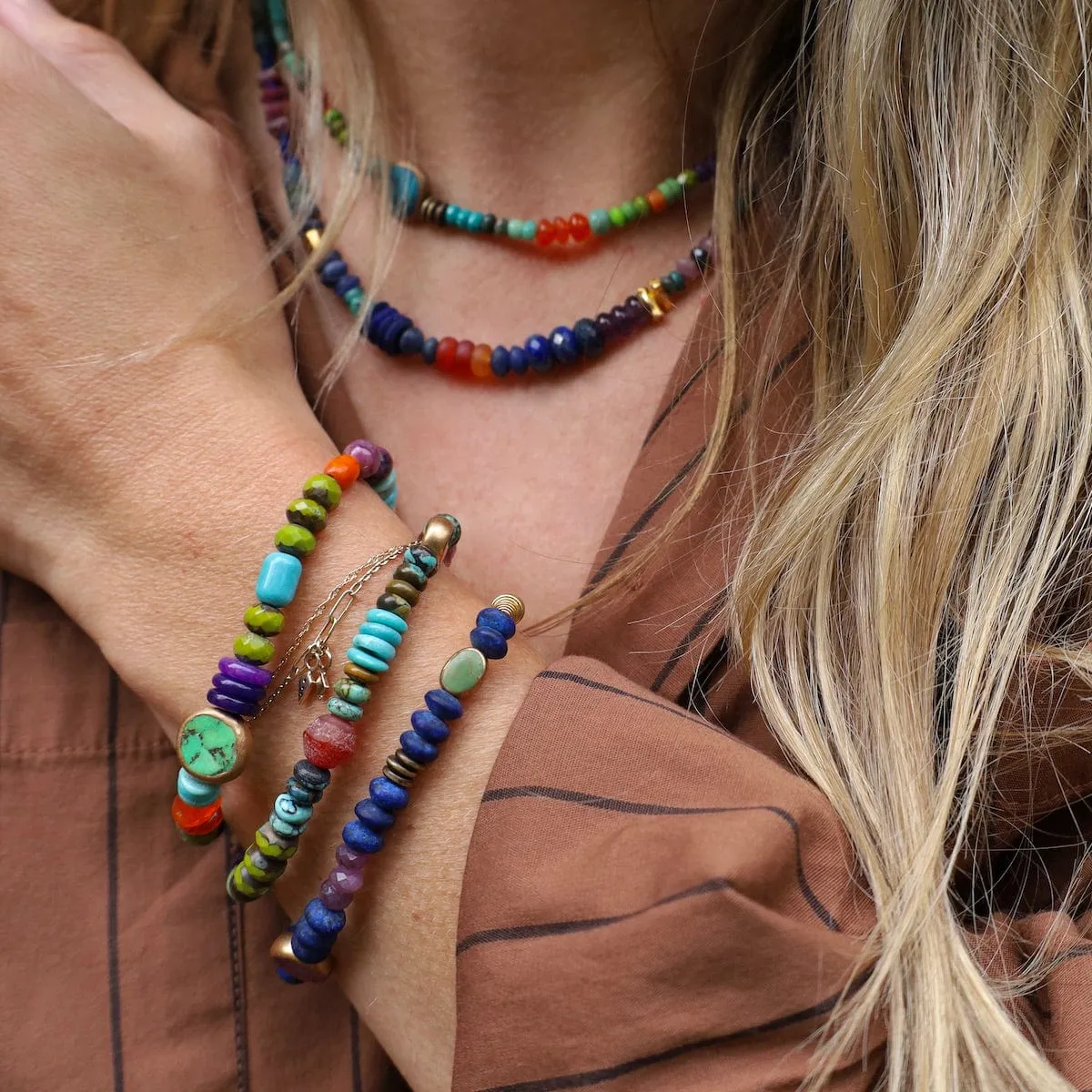 Lapis Tear Jerker with Gold Bar Bracelet