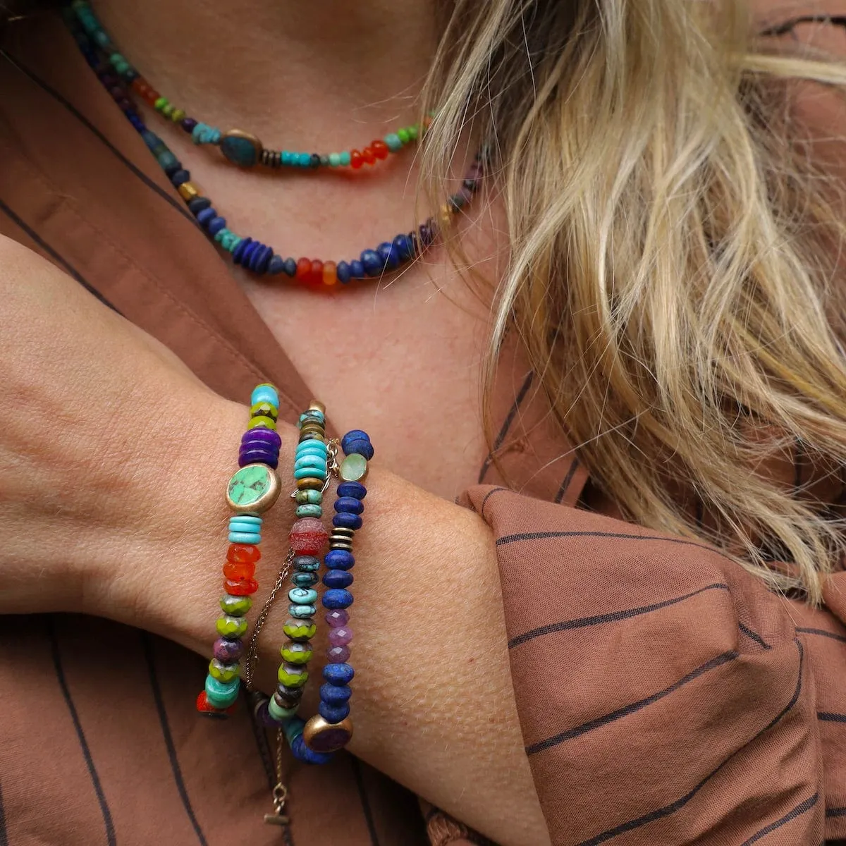 Lapis Tear Jerker with Gold Bar Bracelet