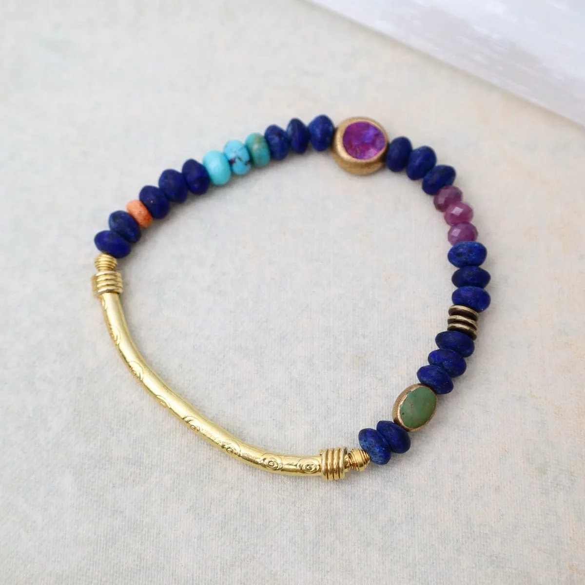 Lapis Tear Jerker with Gold Bar Bracelet