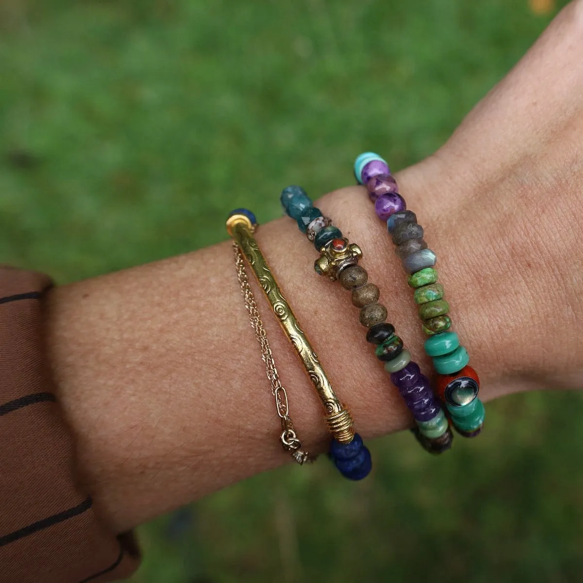 Lapis Tear Jerker with Gold Bar Bracelet