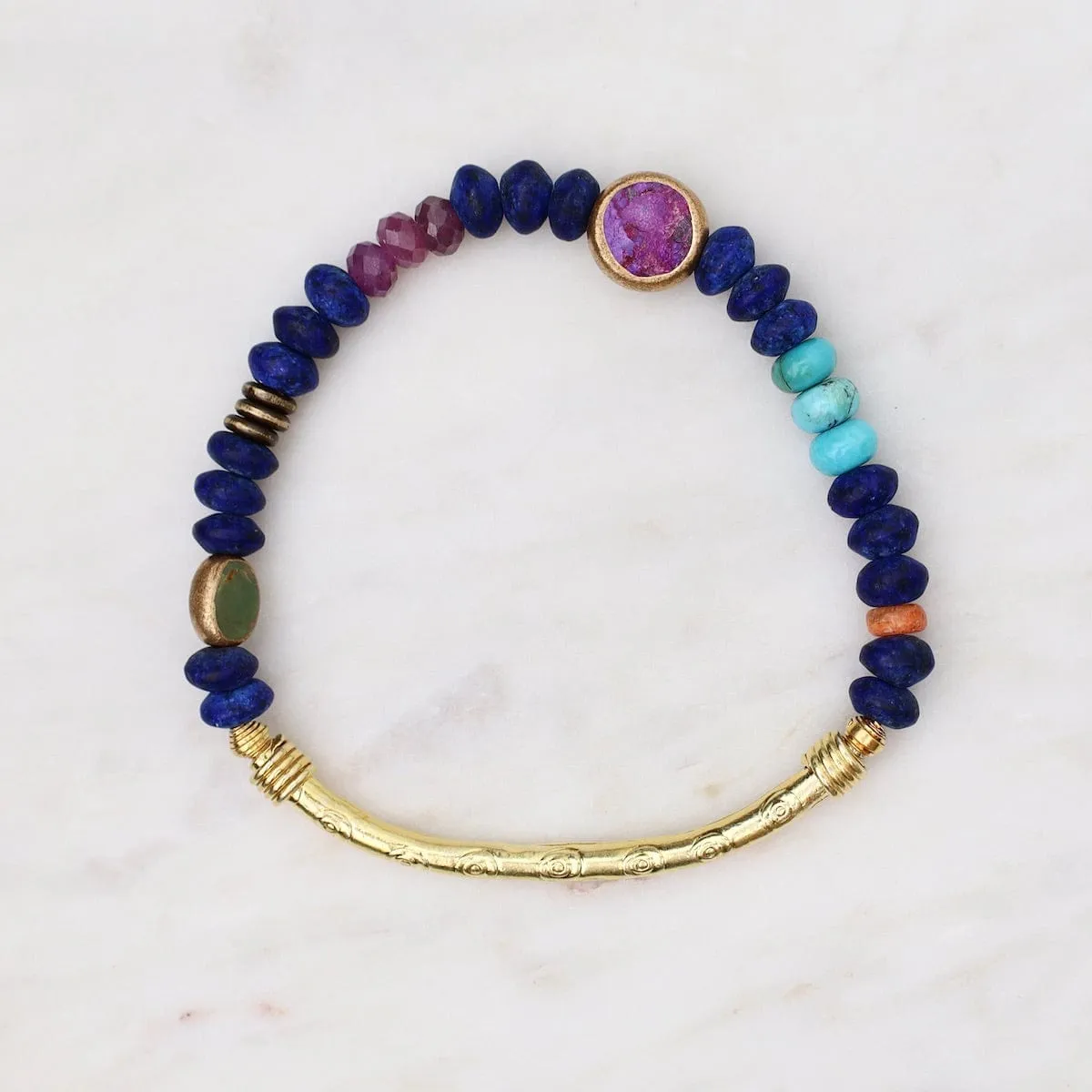 Lapis Tear Jerker with Gold Bar Bracelet