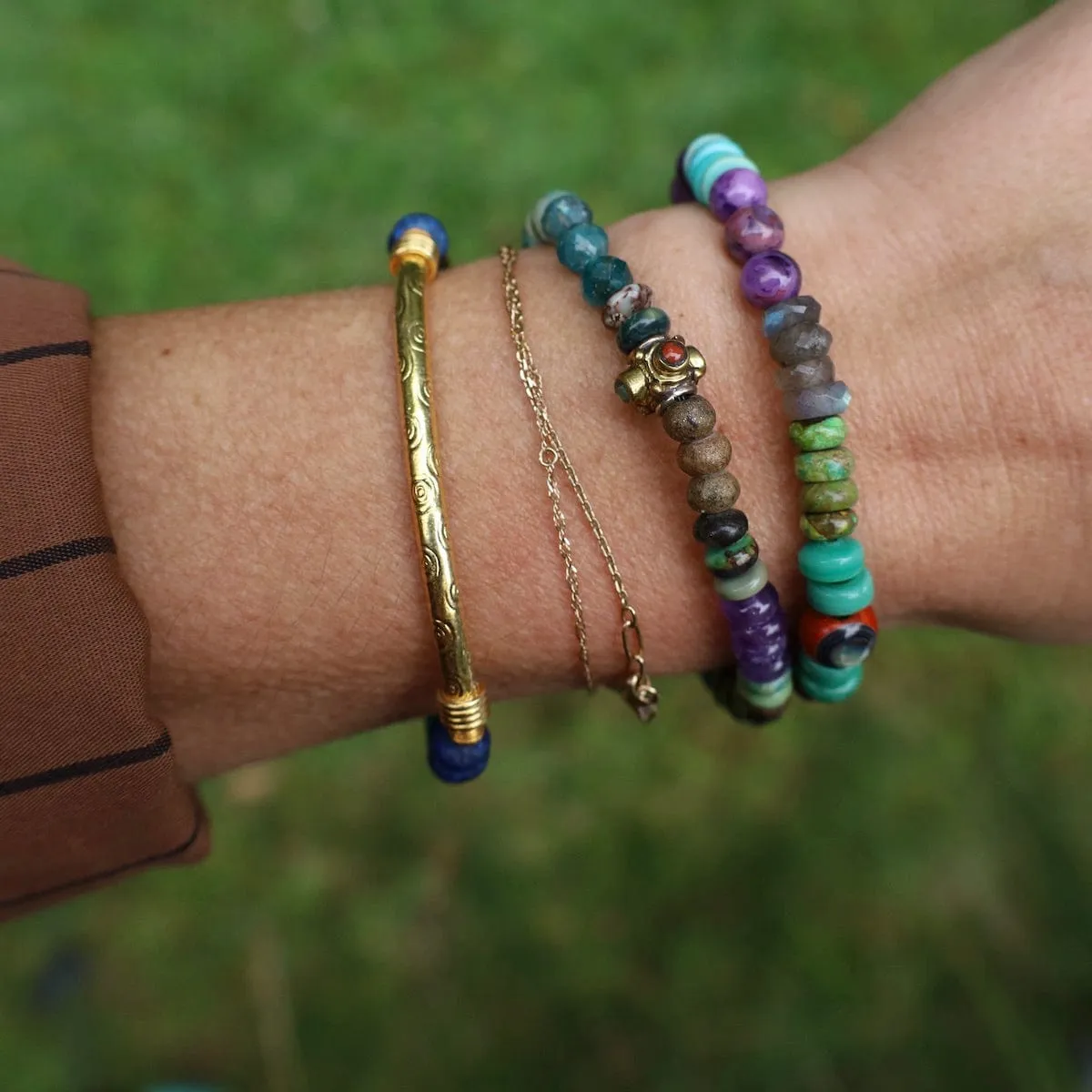 Lapis Tear Jerker with Gold Bar Bracelet