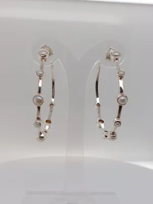 Large Bezel Set Pearl Hoop Earrings