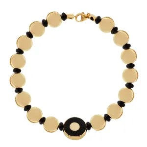 Large Enameled Evil Eye Gold Disk Bracelet- Black