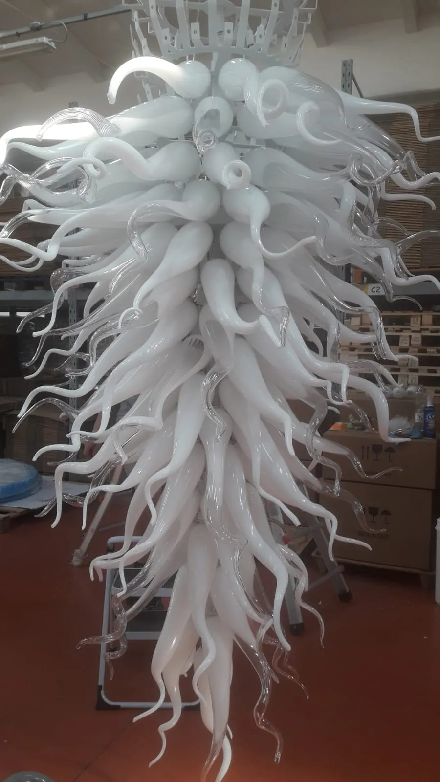 Large White Horn Murano Art Glass Chandelier - 3 Meters Long