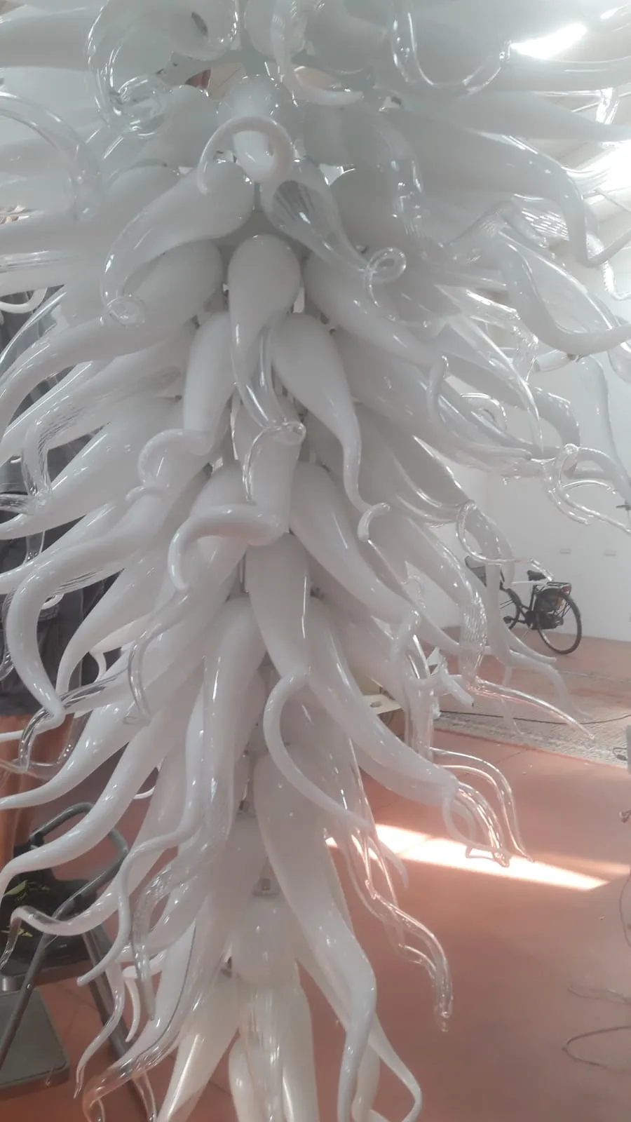 Large White Horn Murano Art Glass Chandelier - 3 Meters Long