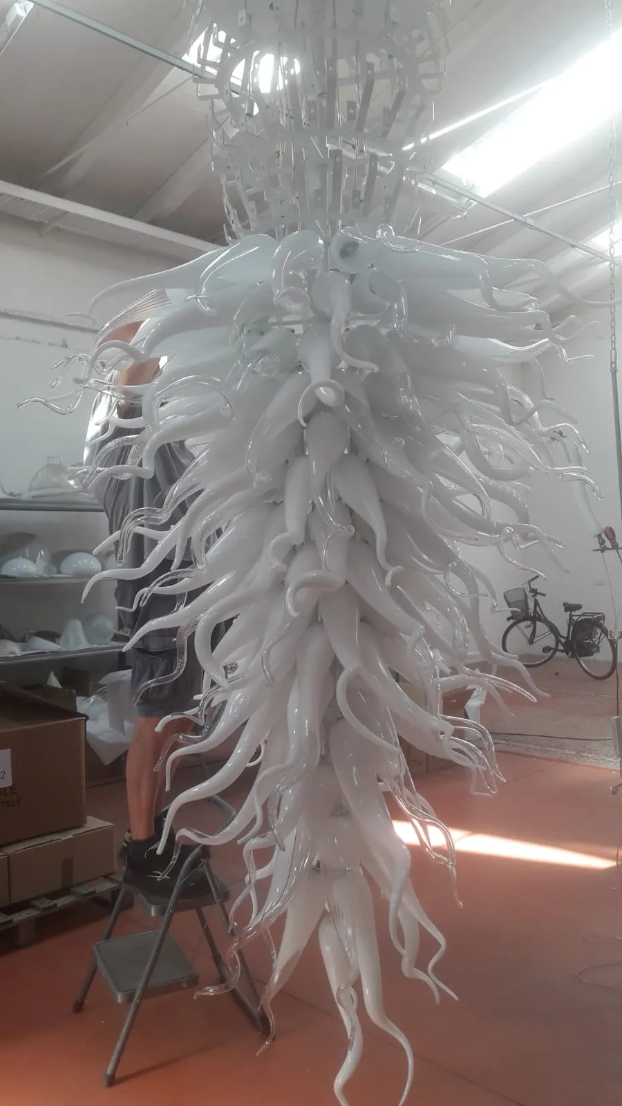 Large White Horn Murano Art Glass Chandelier - 3 Meters Long