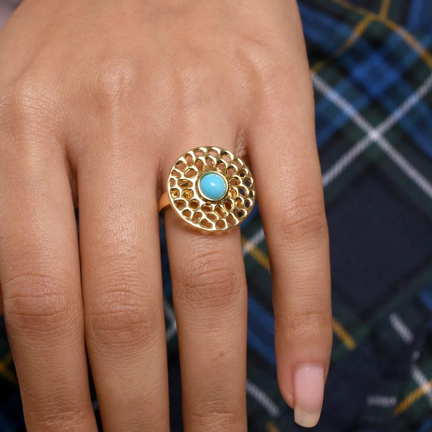 Lattice Disc Ring with Sleeping Beauty Turquoise