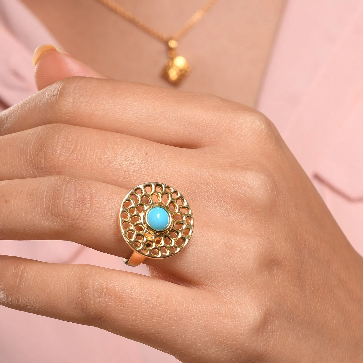 Lattice Disc Ring with Sleeping Beauty Turquoise