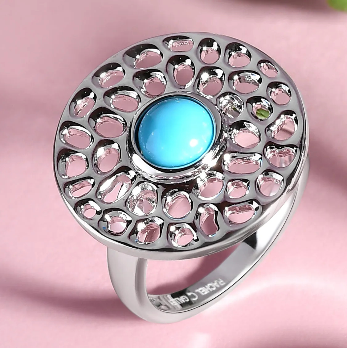 Lattice Disc Ring with Sleeping Beauty Turquoise