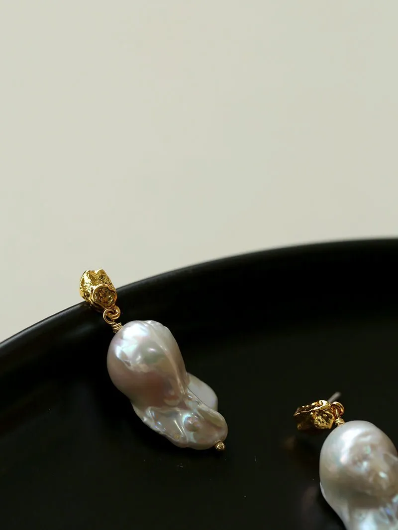 Lava Metal Baroque Pearl Drop Earrings