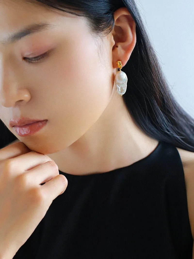Lava Metal Baroque Pearl Drop Earrings
