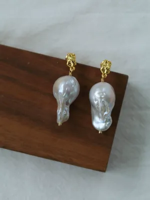 Lava Metal Baroque Pearl Drop Earrings