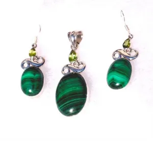 Malachite Earring and Pendant Matching Set - Gift Packaged!