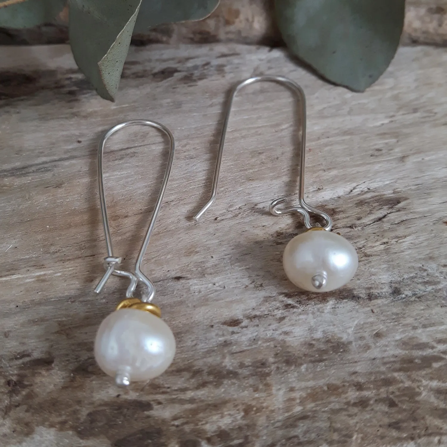 Mary AU White Pearl Long Hook Drop Earrings