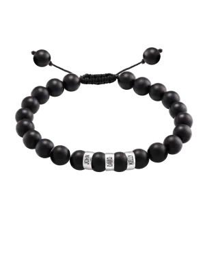 Men's Black Onyx Engravable Bead Bracelet - 925 Sterling Silver