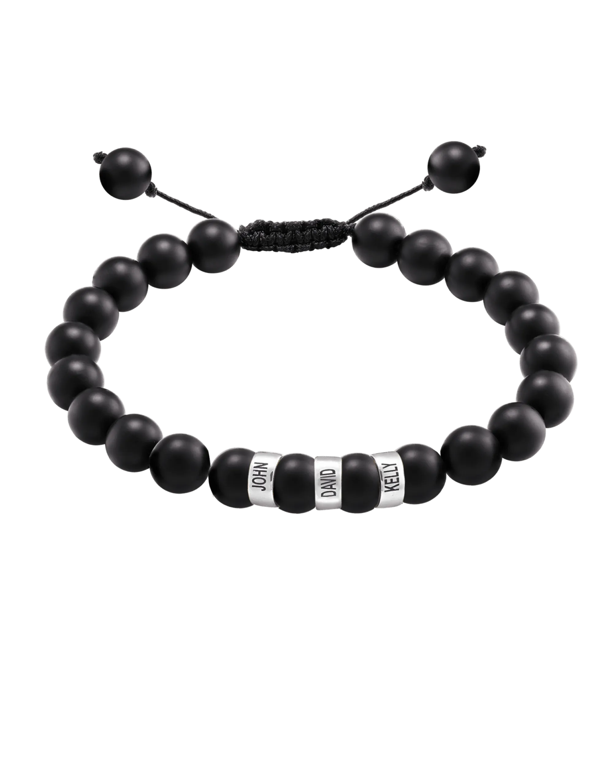 Men's Black Onyx Engravable Bead Bracelet - 925 Sterling Silver