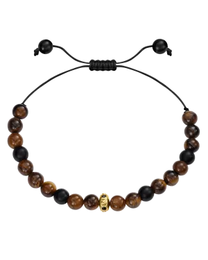 Men's Brown Tiger Eye & Matte Onyx Bead Bracelet - 14K Yellow Gold