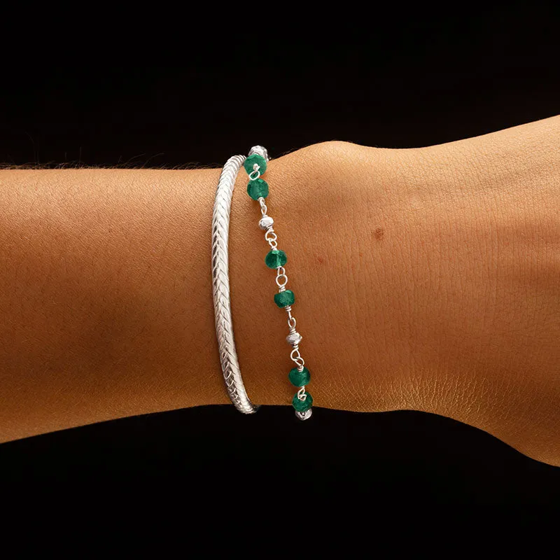 Mercy Bracelet, Green Onyx, Silver