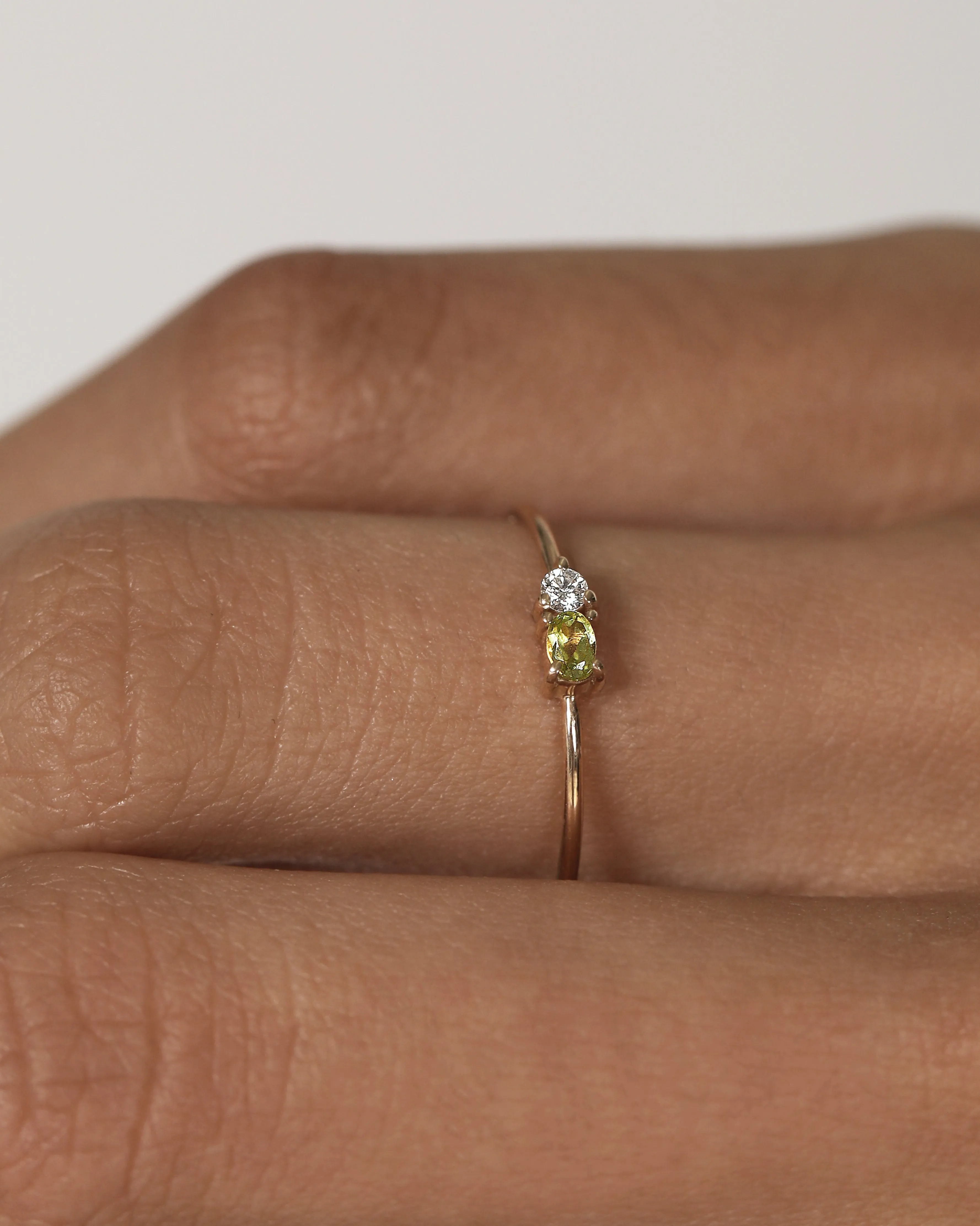 Micro Sand Diamond Peridot Ring