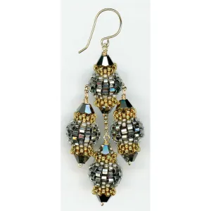 MIGUEL ASES  PYRAMID DANGLE DROP HOOK EARRING -GOLD & METALLIC