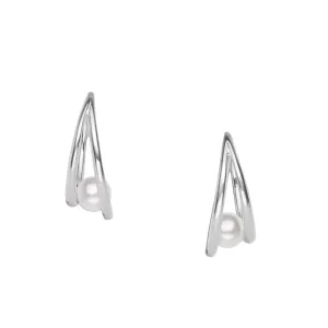 Mikimoto 18K White Gold 6mm Cultured Akoya Pearl Hoop Earrings