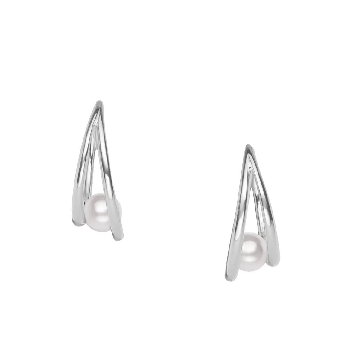 Mikimoto 18K White Gold 6mm Cultured Akoya Pearl Hoop Earrings