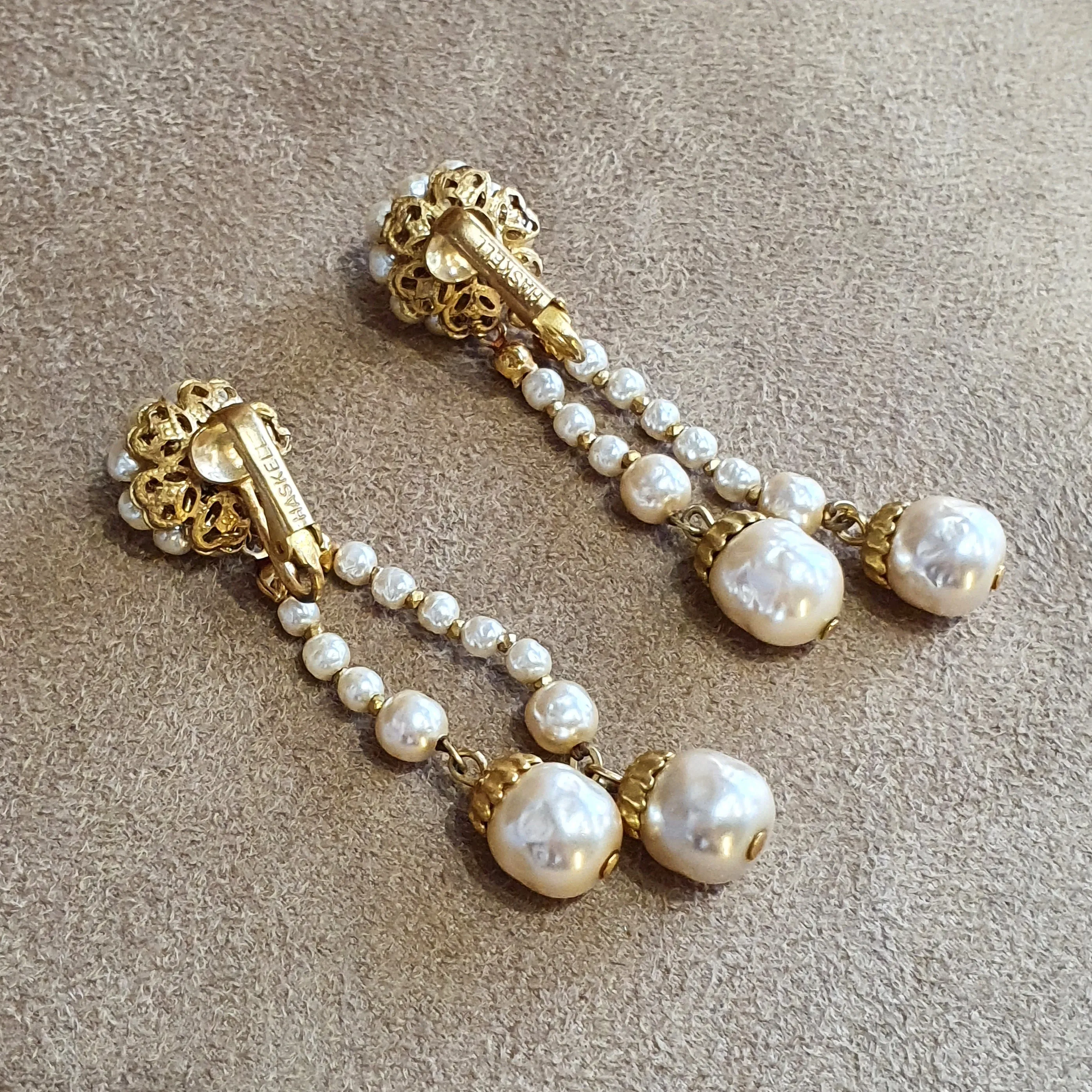 Miriam Haskell Pearl Gold Chandelier earrings