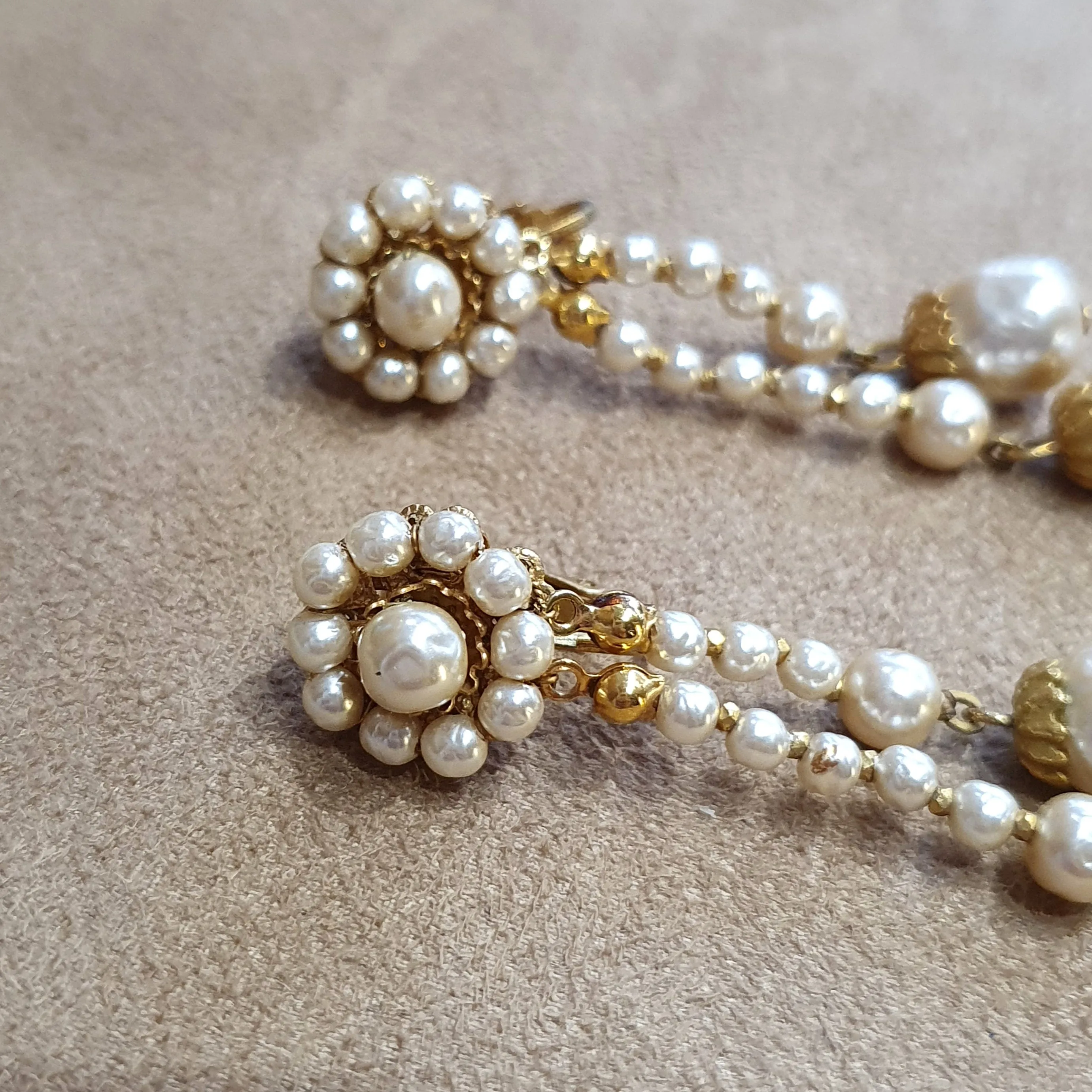 Miriam Haskell Pearl Gold Chandelier earrings