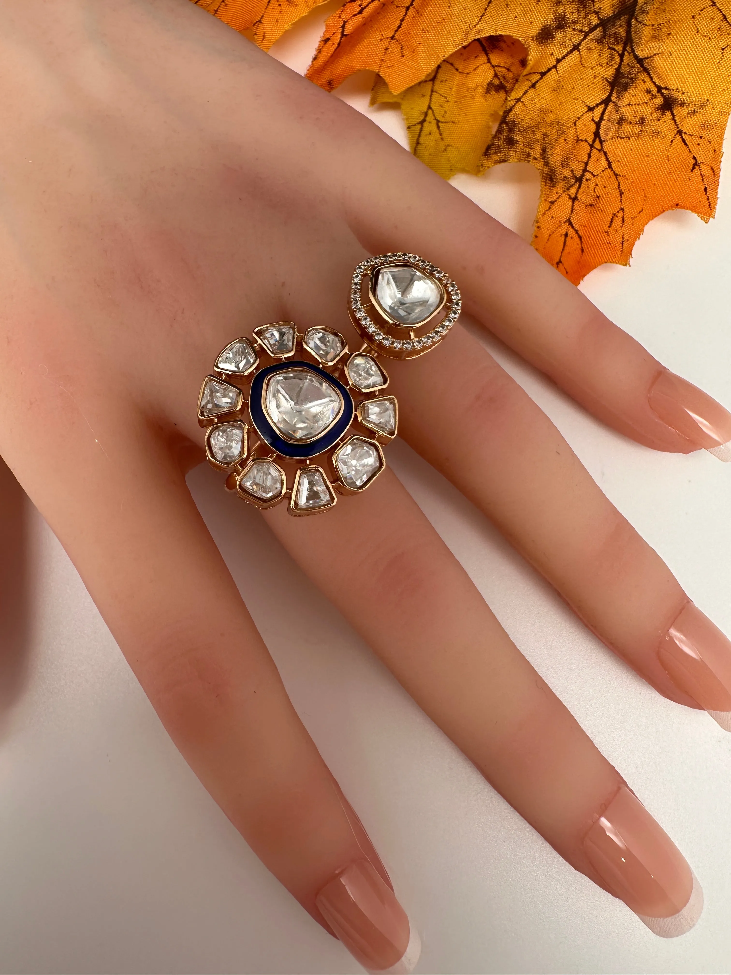 Moisaanite 2-1 Adjustable Color Stone Cocktail Ring
