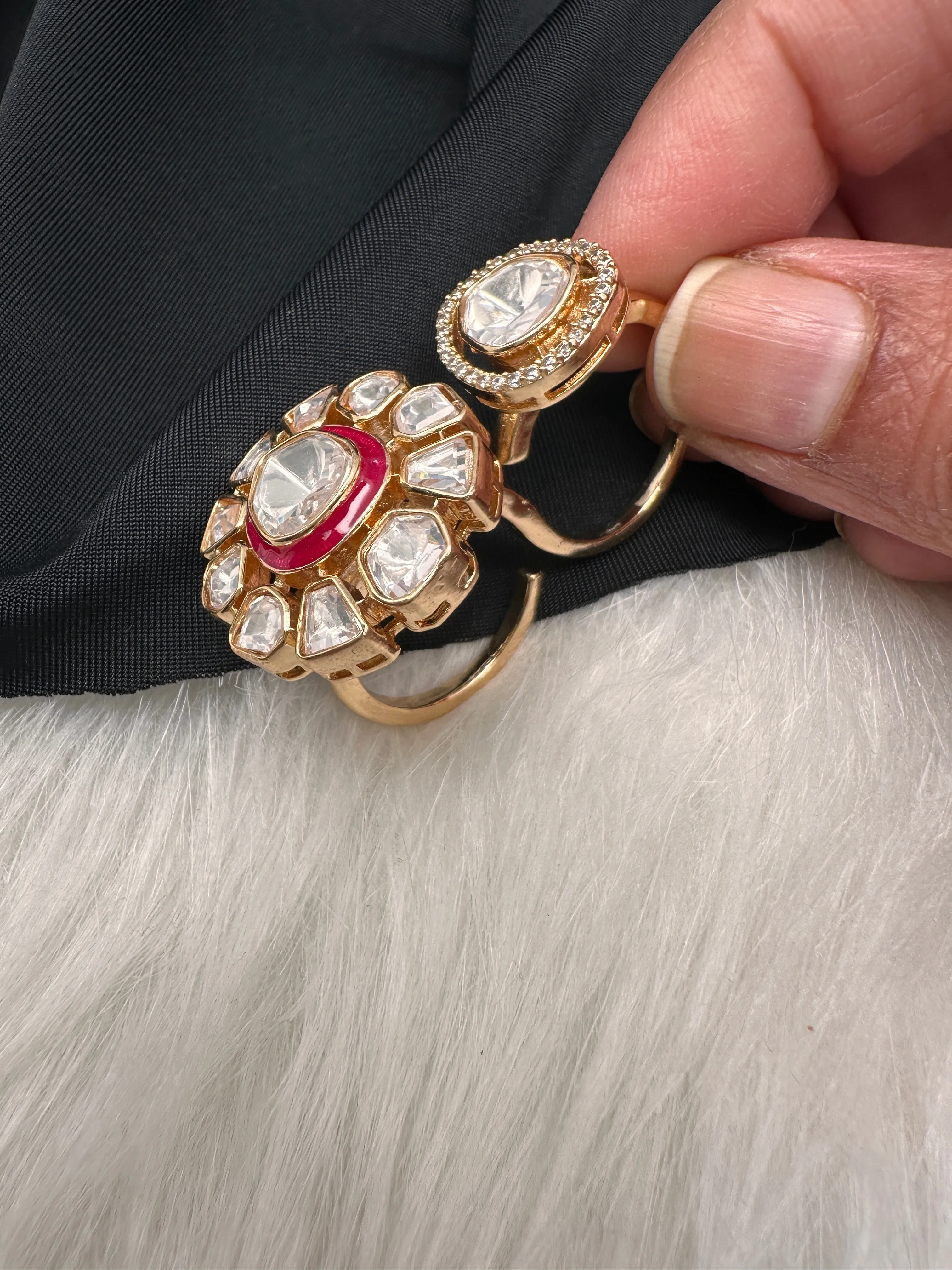 Moisaanite 2-1 Adjustable Color Stone Cocktail Ring