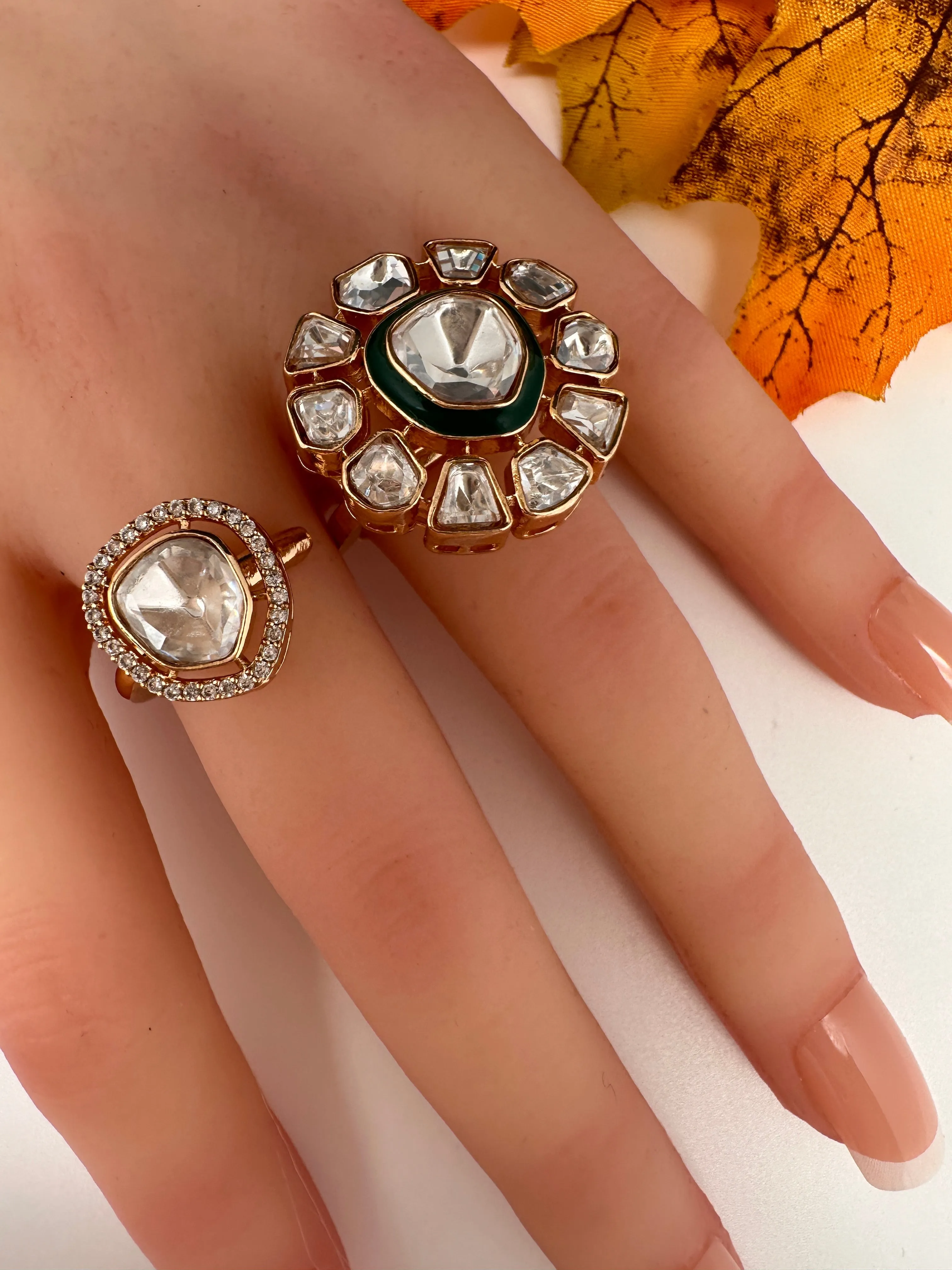 Moisaanite 2-1 Adjustable Color Stone Cocktail Ring