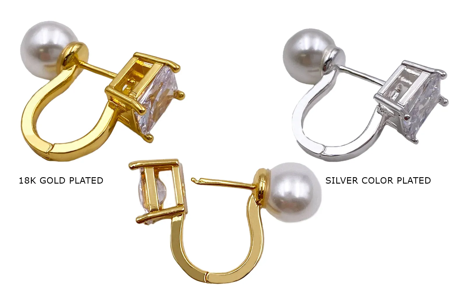 MP4309  Pearl Earring With Cubic Zirconia Backing