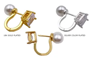 MP4309  Pearl Earring With Cubic Zirconia Backing
