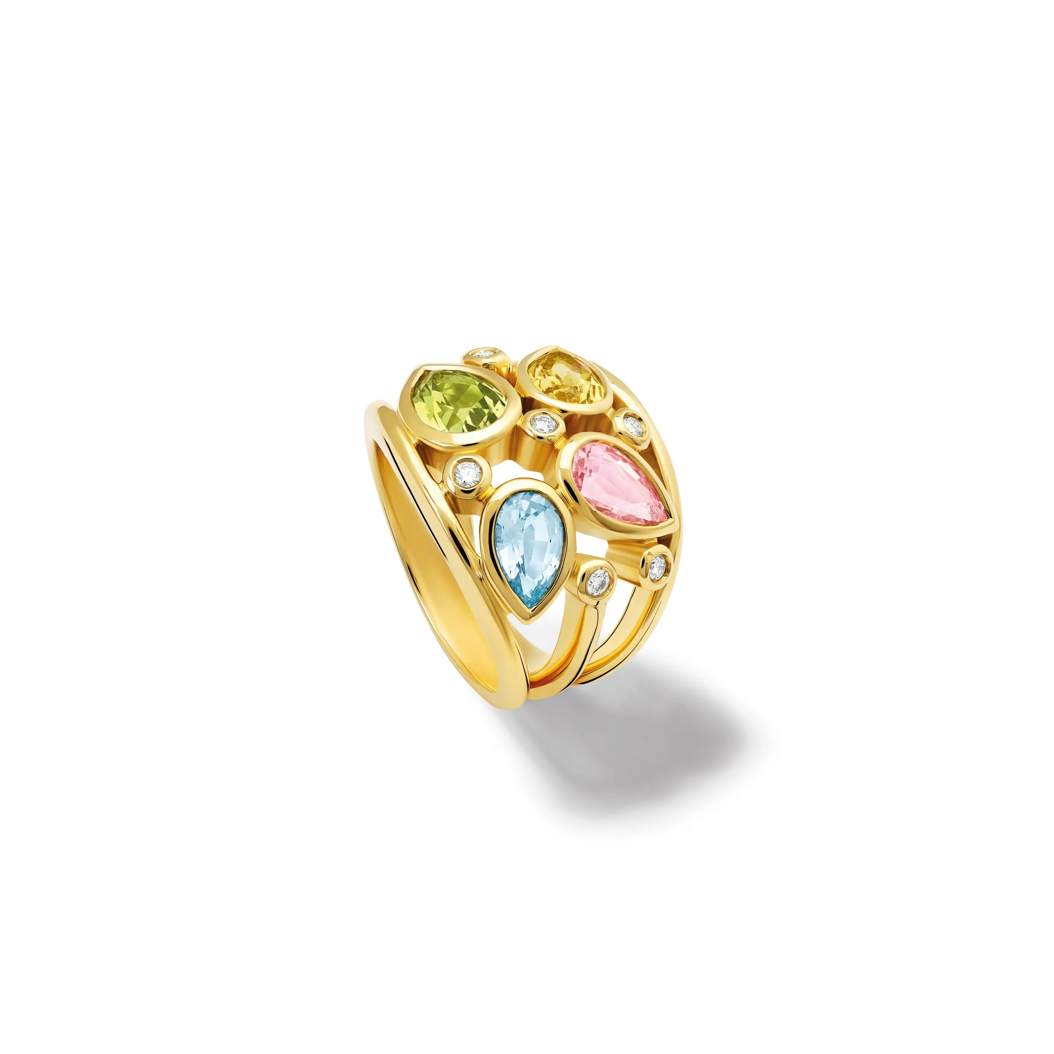 Multi Aeneus Ring 18ct Yellow Gold - Beryl & Diamond