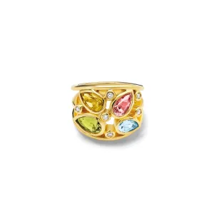 Multi Aeneus Ring 18ct Yellow Gold - Beryl & Diamond