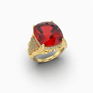 Natural Ruby Cocktail Ring in Gold with Natural Diamonds 10  Carats Ruby