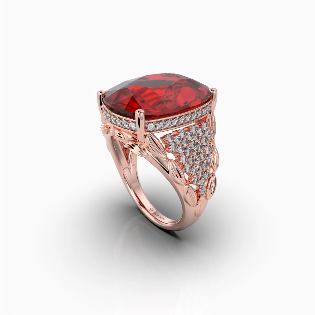 Natural Ruby Cocktail Ring in Gold with Natural Diamonds 10  Carats Ruby