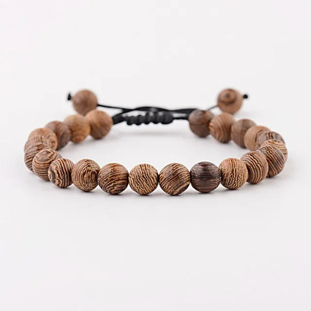 Natural Wood Bead Cross Bracelets Onyx Meditation Prayer for Men Women