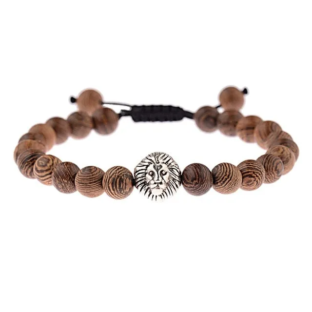 Natural Wood Bead Cross Bracelets Onyx Meditation Prayer for Men Women