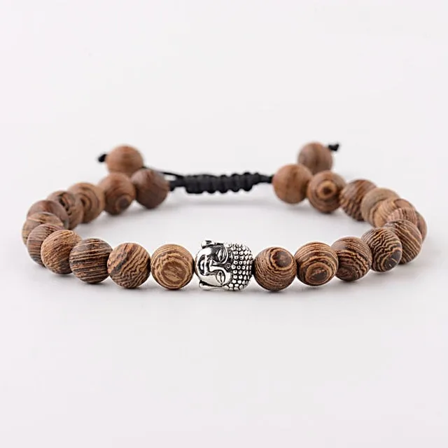 Natural Wood Bead Cross Bracelets Onyx Meditation Prayer for Men Women