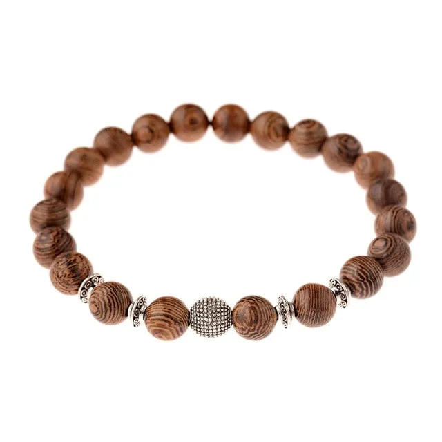 Natural Wood Bead Cross Bracelets Onyx Meditation Prayer for Men Women
