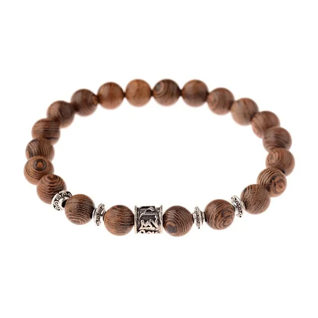 Natural Wood Bead Cross Bracelets Onyx Meditation Prayer for Men Women