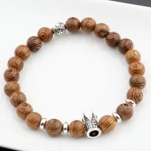 Natural Wood Bead Cross Bracelets Onyx Meditation Prayer for Men Women