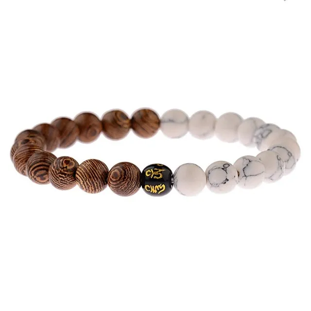 Natural Wood Bead Cross Bracelets Onyx Meditation Prayer for Men Women
