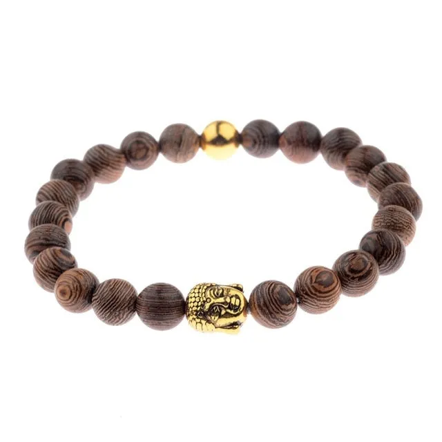 Natural Wood Bead Cross Bracelets Onyx Meditation Prayer for Men Women