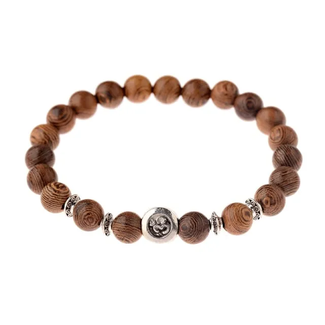 Natural Wood Bead Cross Bracelets Onyx Meditation Prayer for Men Women