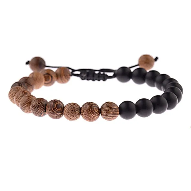 Natural Wood Bead Cross Bracelets Onyx Meditation Prayer for Men Women