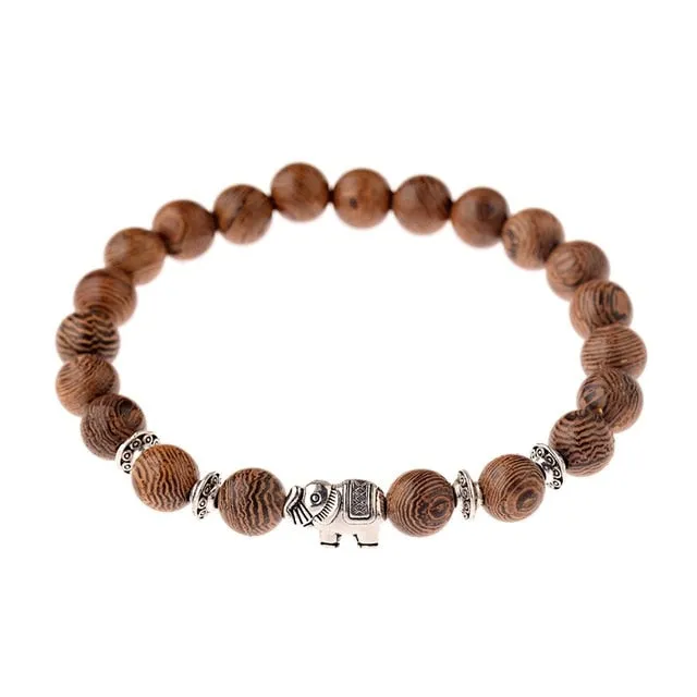 Natural Wood Bead Cross Bracelets Onyx Meditation Prayer for Men Women