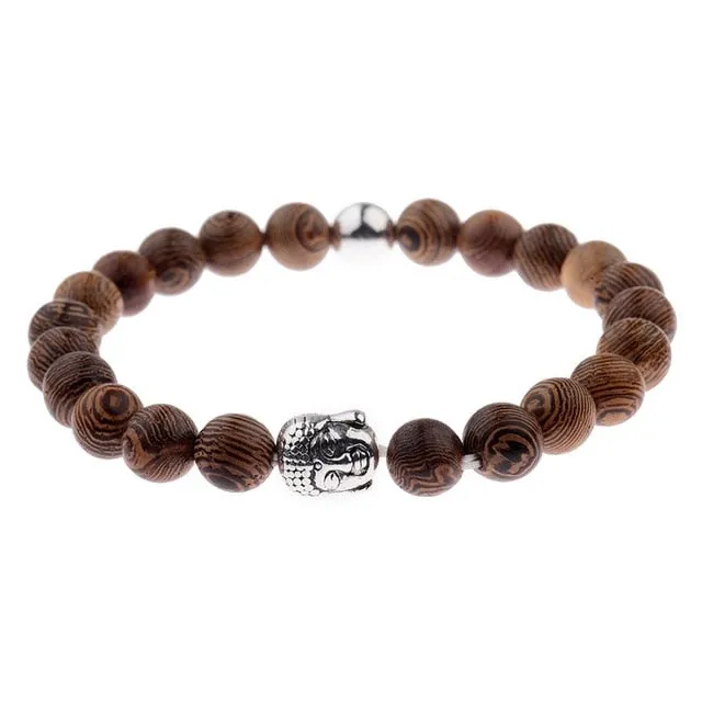 Natural Wood Bead Cross Bracelets Onyx Meditation Prayer for Men Women